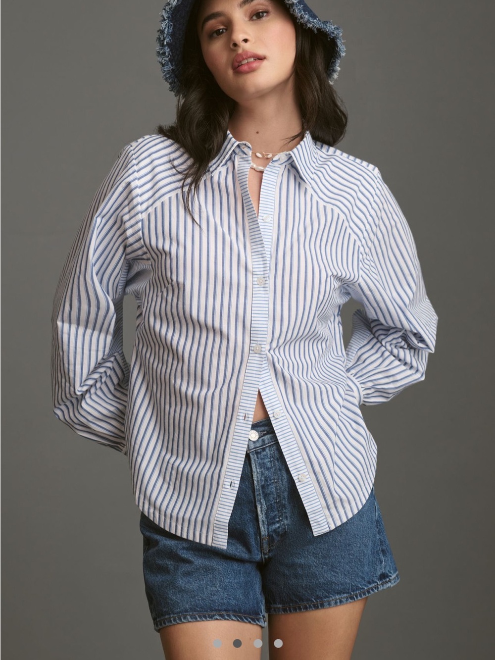 Anthropologie Maeve Blue and White Striped Button-Down Shirt EUC
